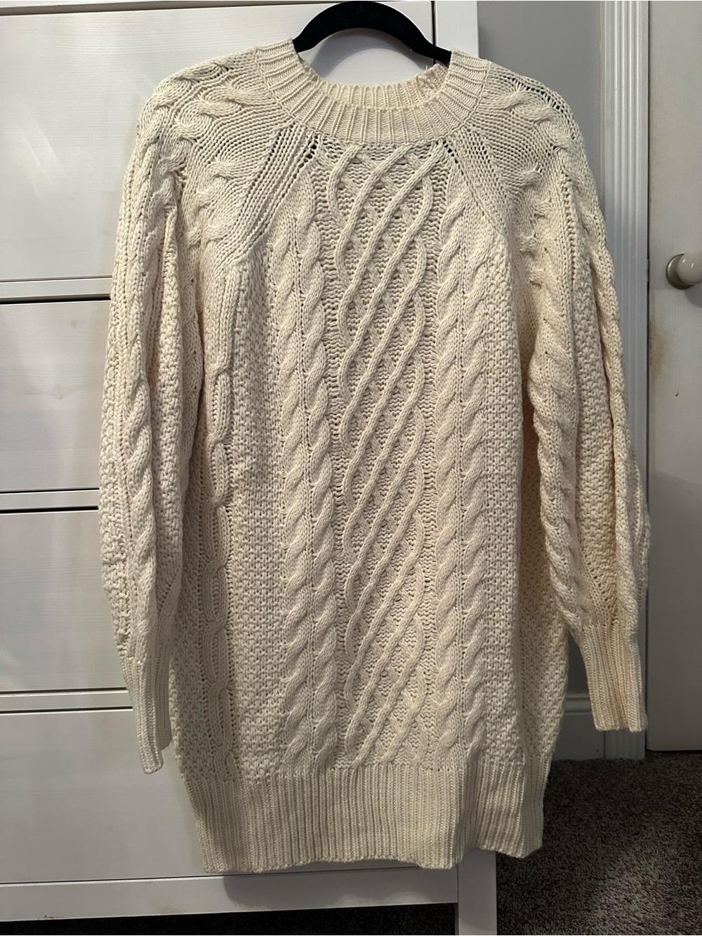 Cream Cable Knit Women's Sweater dress